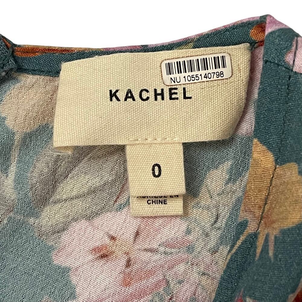Anthropologie Kachel Floral Balloon Sleeve Jumpsuit - Blue Green - Size 0 - Picture 6 of 9